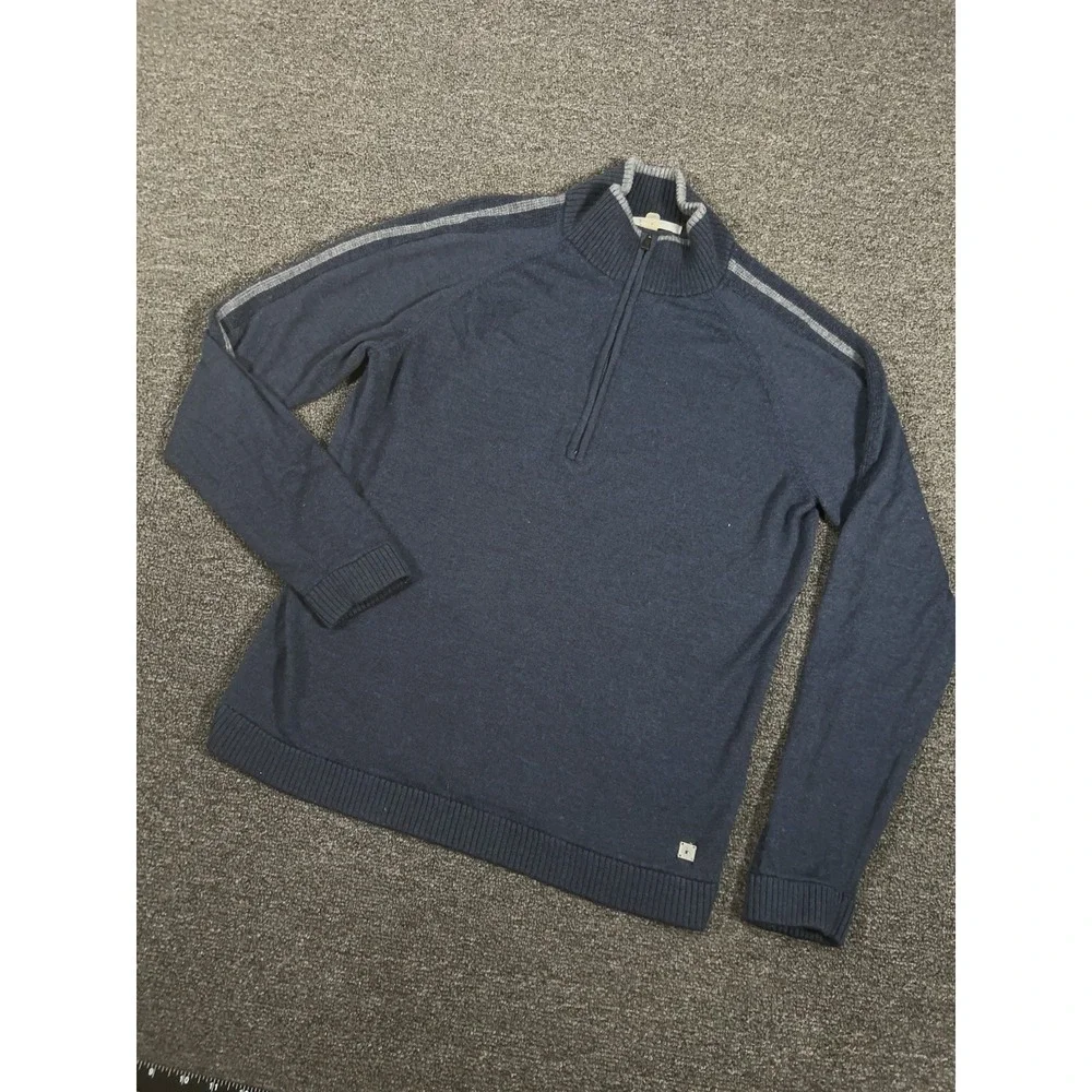 Smartwool Sweater Men's Large Merino Wool 1/4 Zip Pullover Mock Neck Navy Blue